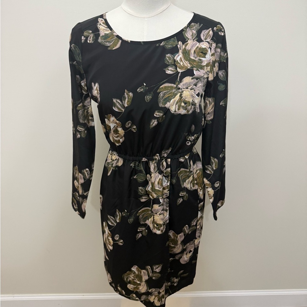 J. Crew Black Floral Long Sleeve Dress - Picture 2 of 8